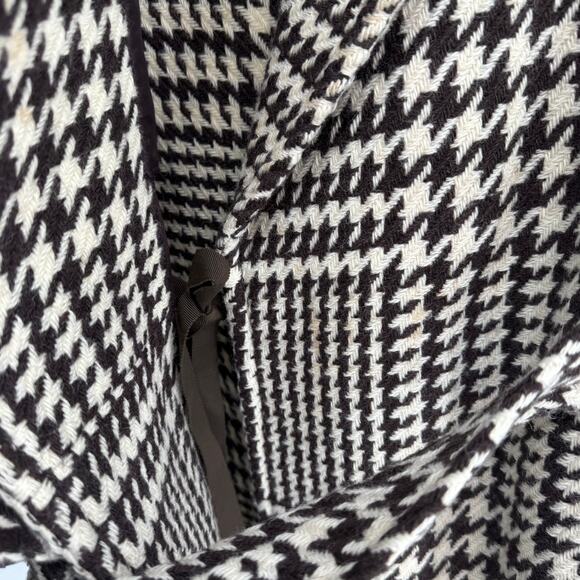 J Crew Vintage Wool Blend Brown Cream Houndstooth Plaid Trench Coat - Picture 5 of 9